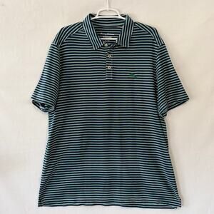 Tommy Bahama Polo Shirt Mens XL Island Zone Green White Blue Stripe Short Sleeve